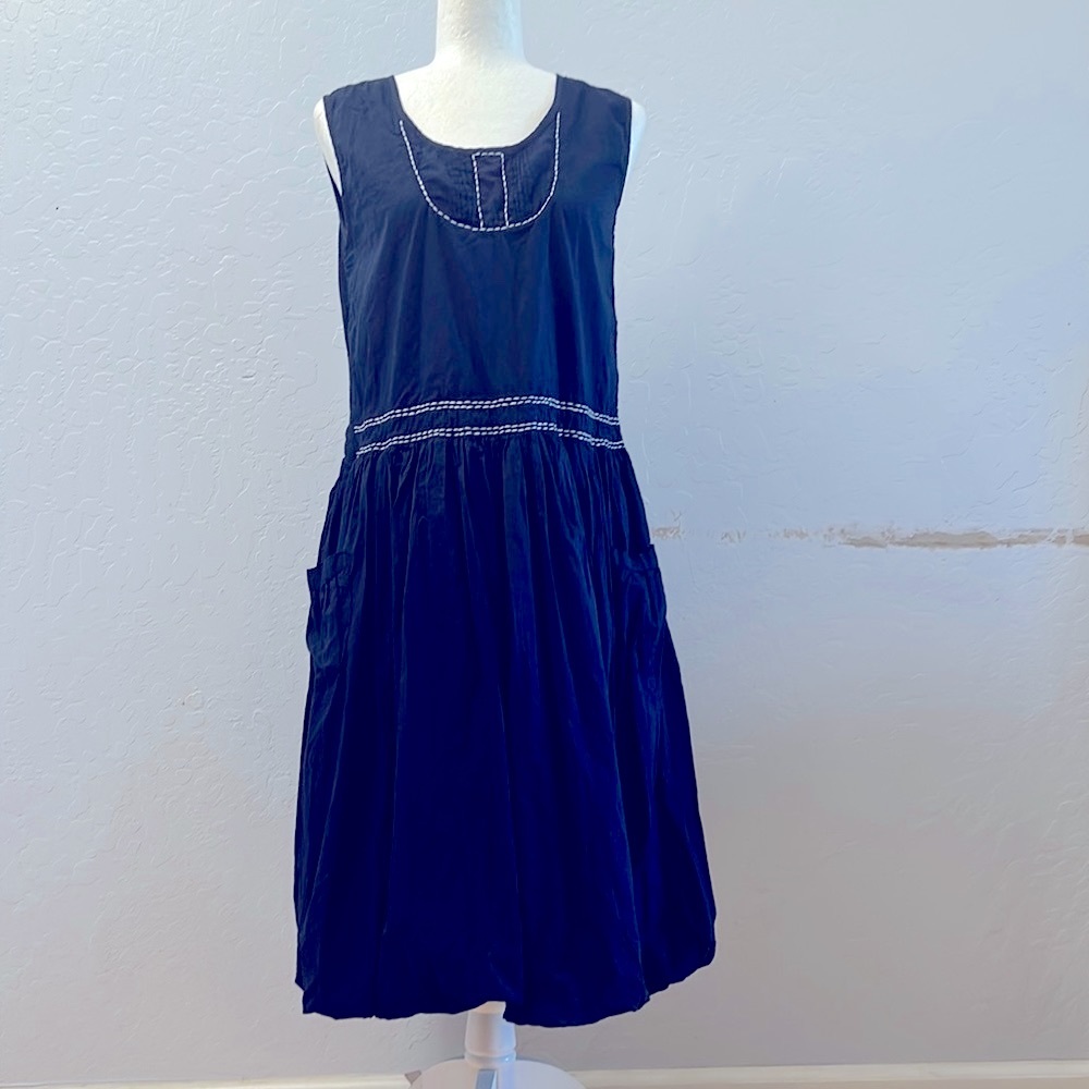 Arubee Cotton Navy Blue Ruffles Baby Doll Dress